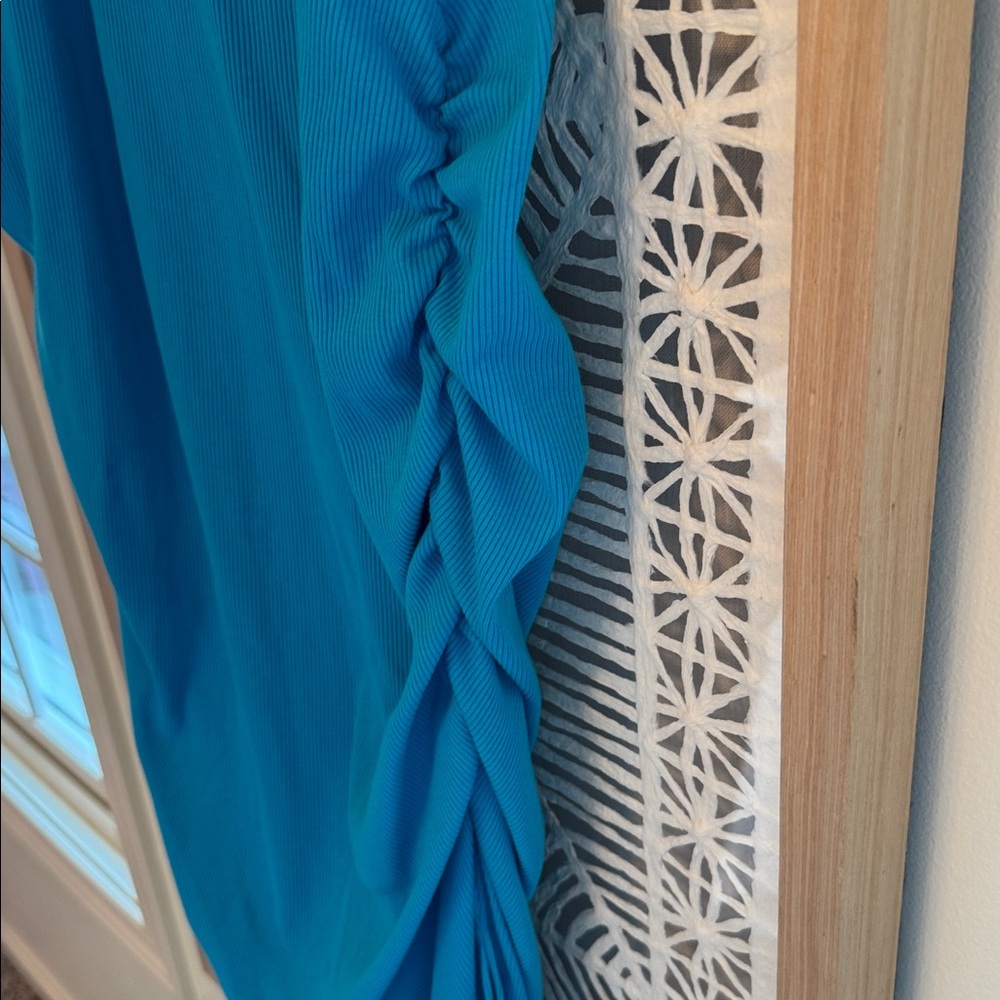 Women's V-Neck Ribbed Maxi Dress - Turquoise - Picture 3 of 3
